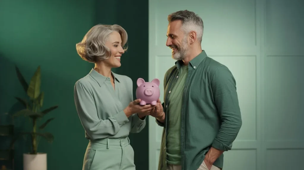 mężczyzna i kobieta w średnim wieku cieszą się, że oszczędzą dzięki bawełnianej wielorazowej bielizny na nietrzymanie moczu